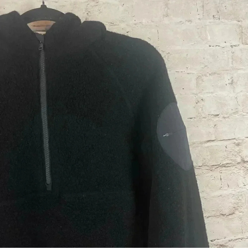 Outdoor Voices Womens XS MegaFleece 1/4 Zip Hoodie Sweatshirt Pockets Black Wool - Picture 5 of 11